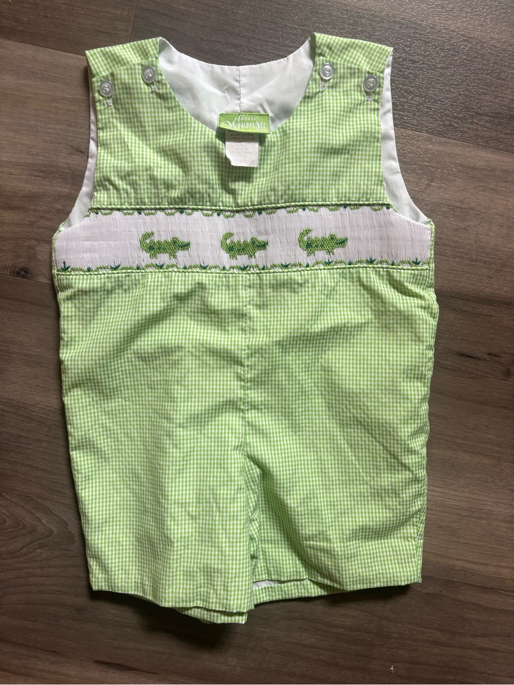Classic whimsey green Gingham Smocked Alligator jonJon for boys size 12 months